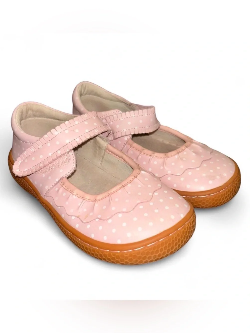 Livie & Luca Pink Polka Dot Mary Janes with Tan Soles